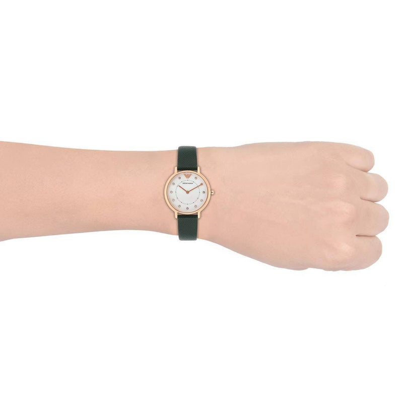 Emporio Armani Mother of Pearl Dial Green Leather Strap Watch For Women - AR11150 Buy Now By Emporio Armani