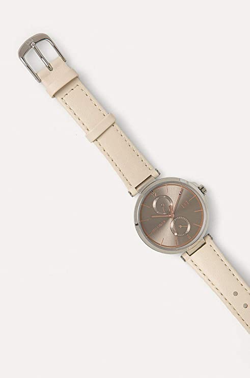 Shop Tommy Hilfiger Angela Silver Dial Cream Leather Strap Watch for Women - 1782123 in USA