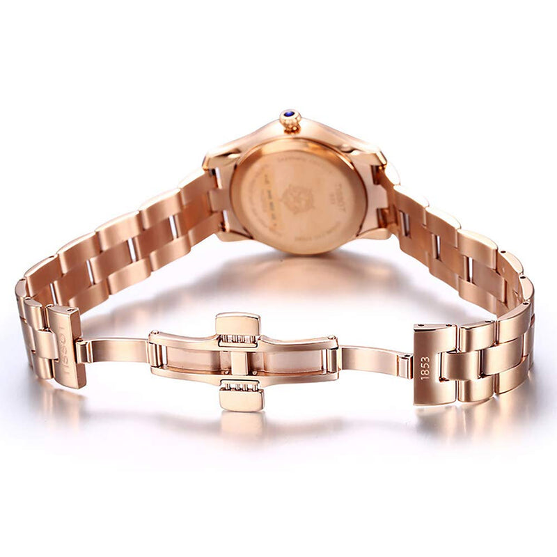 Tissot T Wave Black Dial Rose Gold Steel Strap Watch For Women - T112.210.33.051.00 Buy Now By Tissot