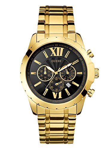 Shop Guess Optic Multifunction Black Dial Gold Steel Strap Watch for Men - W0193G1 in USA