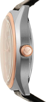 Emporio Armani Zeta Skeleton Automatic Silver Dial Black Leather Strap Watch For Men - AR60018 Buy Now By Emporio Armani