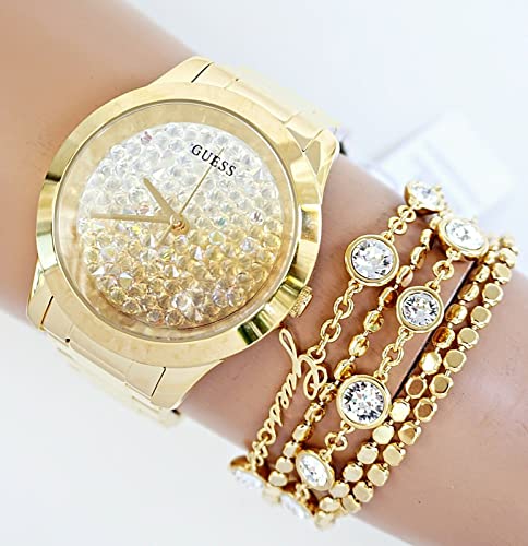 Shop Guess Crush Gold Dial Gold Steel Strap Watch For Women - GW0020L2 in USA