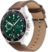 Tommy Hilfiger Larson Chronograph Green Dial Brown Leather Strap Watch For Men - 1791983