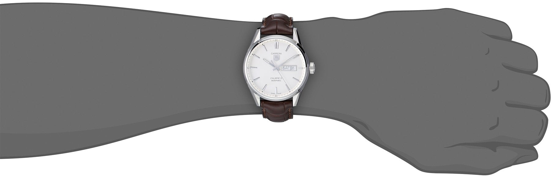 Tag Heuer Carrera Calibre 5 Automatic White Dial Brown Leather Strap Watch for Men - WAR201B.FC6291