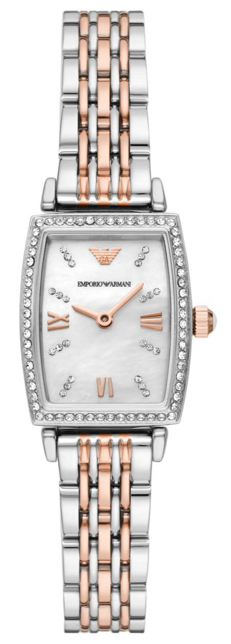 Emporio Armani Gianni T Bar White Mother Of Pearl Dial Two Tone Steel Strap Watch For Women - AR11519 Buy Now By Emporio Armani