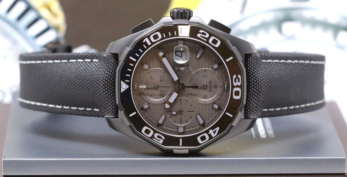 Tag Heuer Aquaracer Automatic Chronograph Special Edition Titanium Grey Dial Black Leather Strap Watch for Men - CAY218B.FC6370