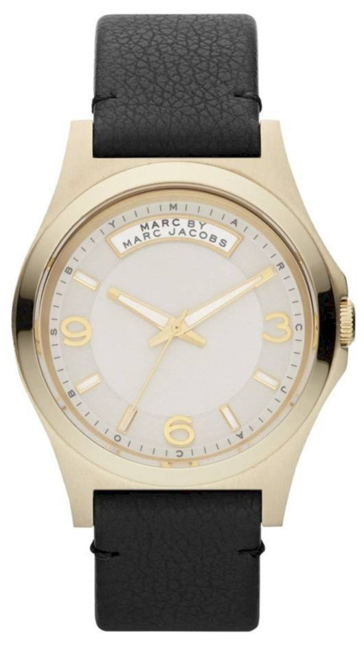 Shop Marc Jacobs Baby Dave Gold Dial Black Leather Strap Watch for Women - MBM1264 in USA