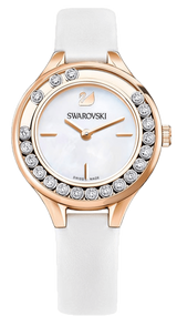 Shop Swarovski Lovely Crystals Mother of Pearl Dial White Leather Strap Watch for Women - 5242904 in USA