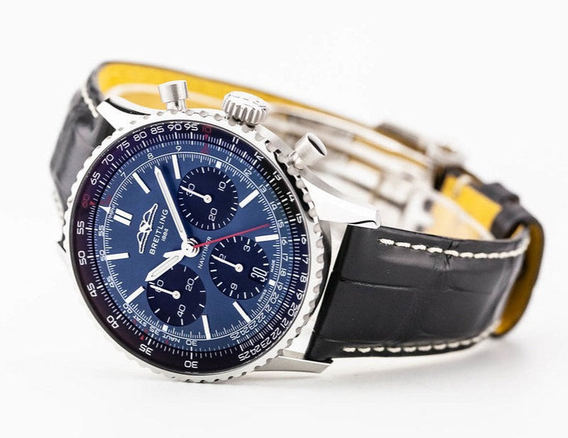 Shop Breitling Navitimer B01 Chronograph 41 Blue Dial Black Leather Strap Watch for Men - AB0139241C1P1 in USA