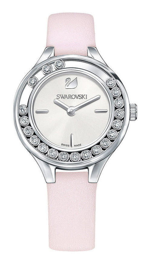 Shop Swarovski Lovely Crystals Silver Dial Pink Leather Strap Watch for Women - 5261493 in USA