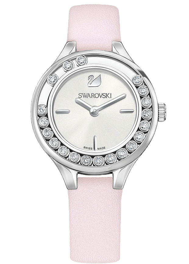 Shop Swarovski Lovely Crystals Silver Dial Pink Leather Strap Watch for Women - 5261493 in USA