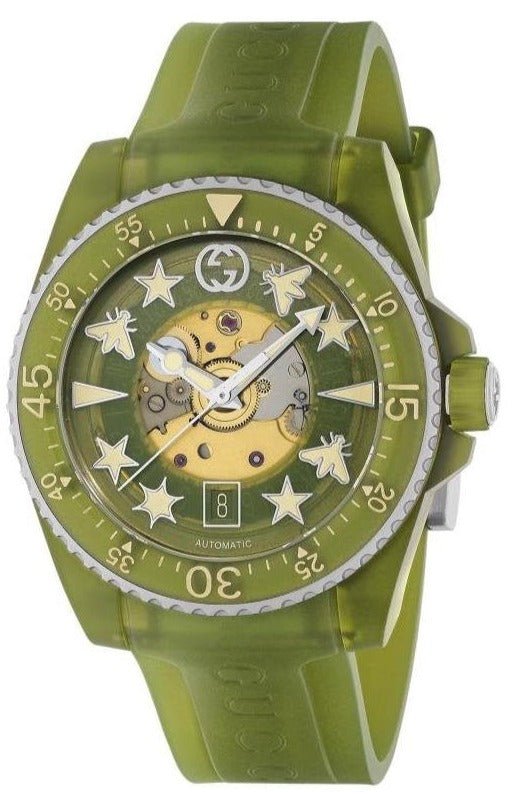 Shop Gucci Dive Automatic Green Dial Green Rubber Strap Unisex Watch - YA136345 in USA