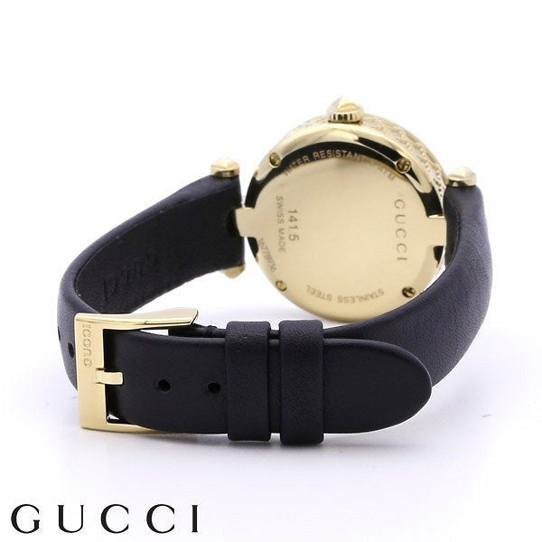 Shop Gucci Diamantissima Mother of Pearl Dial Black Leather Strap Watch For Women - YA141505 in USA