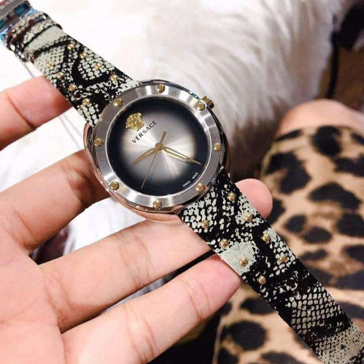 Versace Shadov Quartz Silver Dial Snakeskin Green Leather Strap Watch for Women - VEBM00718 Buy Now By Versace