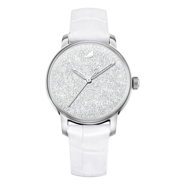Shop Swarovski Crystalline Hours Silver Dial White Leather Strap Watch for Women - 5295383 in USA