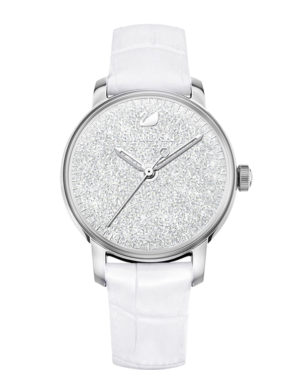 Shop Swarovski Crystalline Hours Silver Dial White Leather Strap Watch for Women - 5295383 in USA