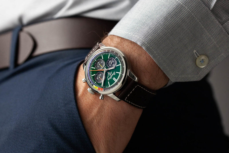 Breitling Top Time B01 Ford Mustang Green Dial Brown Leather Strap Watch for Men - AB01762A1L1X1