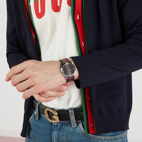 Gucci G Timeless Quartz Black Dial Multicolored Black Leather Strap Watch For Men - YA1264079 Buy Now By Gucci