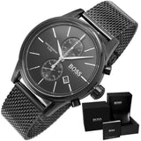 Hugo Boss Associate Chronograph Black Dial Black Mesh Bracelet Watch for Men - 1513769