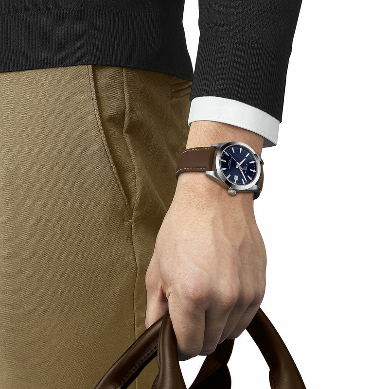 Tissot Gentleman Powermatic 80 Silicium Blue Dial Brown Leather Strap Watch For Men - T127.407.16.041.00 Buy Now By Tissot