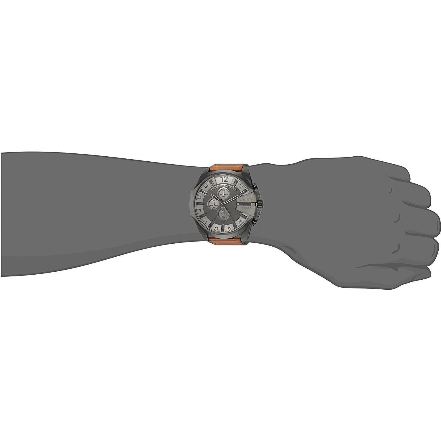 Diesel Mega Chief Chronograph Grey Dial Brown Leather Strap Watch For Men - DZ4463
