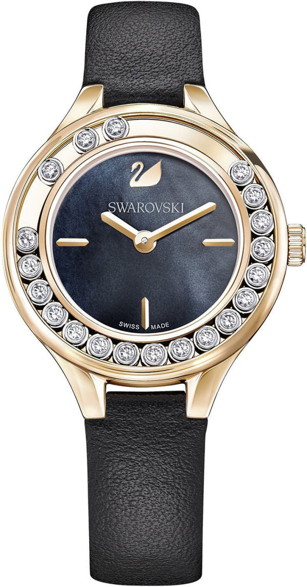 Shop Swarovski Lovely Crystals Analog Black Dial Black Leather Strap Watch for Women - 5301877 in USA