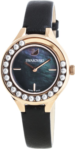 Shop Swarovski Lovely Crystals Analog Black Dial Black Leather Strap Watch for Women - 5301877 in USA