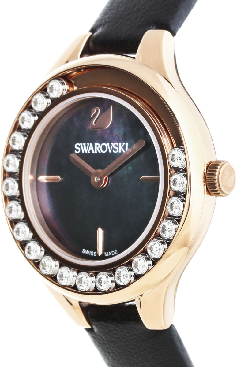 Shop Swarovski Lovely Crystals Analog Black Dial Black Leather Strap Watch for Women - 5301877 in USA
