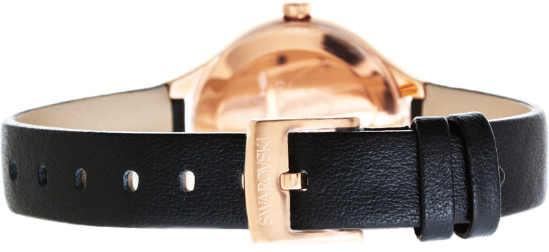Shop Swarovski Lovely Crystals Analog Black Dial Black Leather Strap Watch for Women - 5301877 in USA