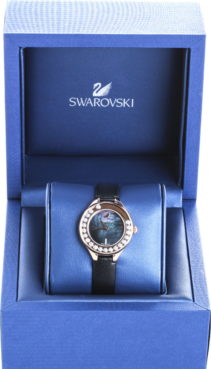 Shop Swarovski Lovely Crystals Analog Black Dial Black Leather Strap Watch for Women - 5301877 in USA