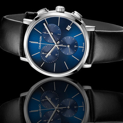 Calvin Klein Chronograph Blue Dial Black Leather Strap Watch for Men - K8Q371CN Buy Now By Calvin Klein