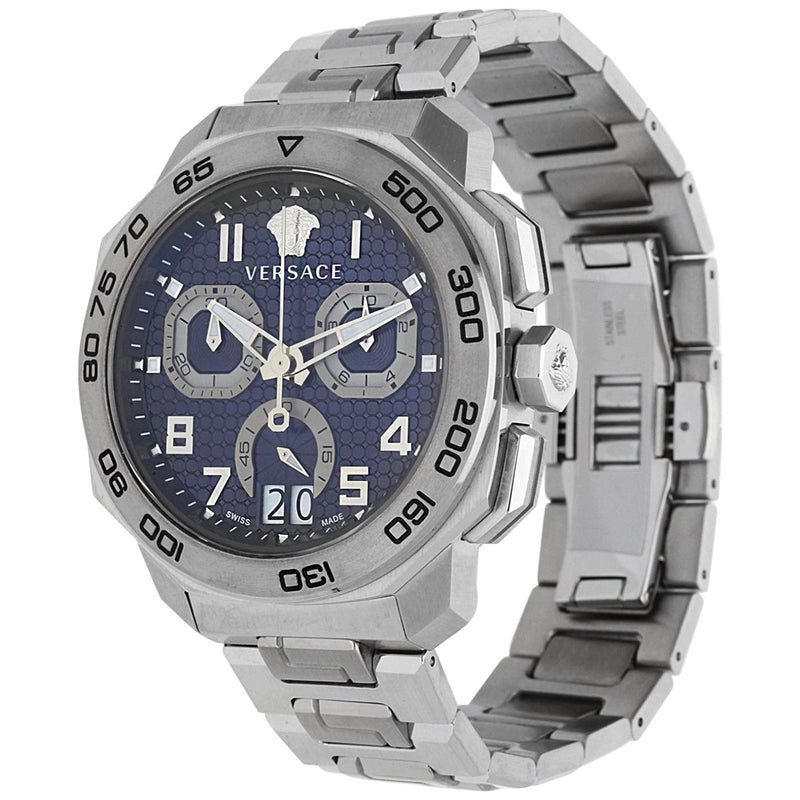 Shop Versace Dylos Chronograph Blue Dial Silver Steel Strap Watch for Men - VQC090016 in USA