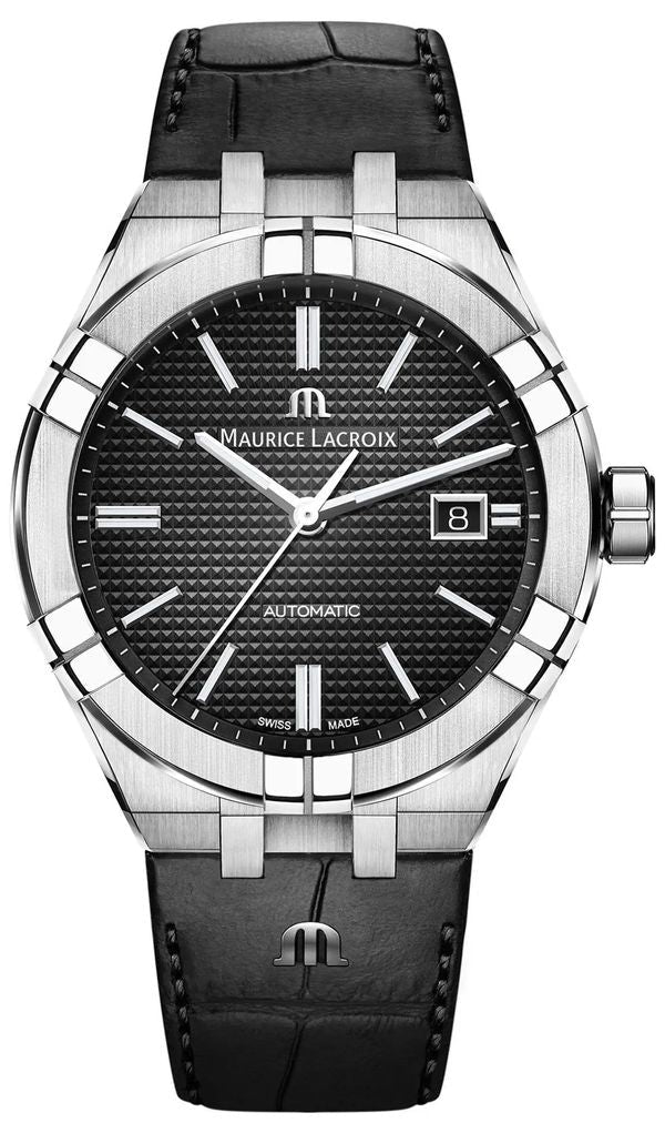 Maurice Lacroix Aikon Date Automatic Black Dial Black Leather Strap Watch For Men - AI6008-SS001-330-1 Buy Now By Maurice Lacroix