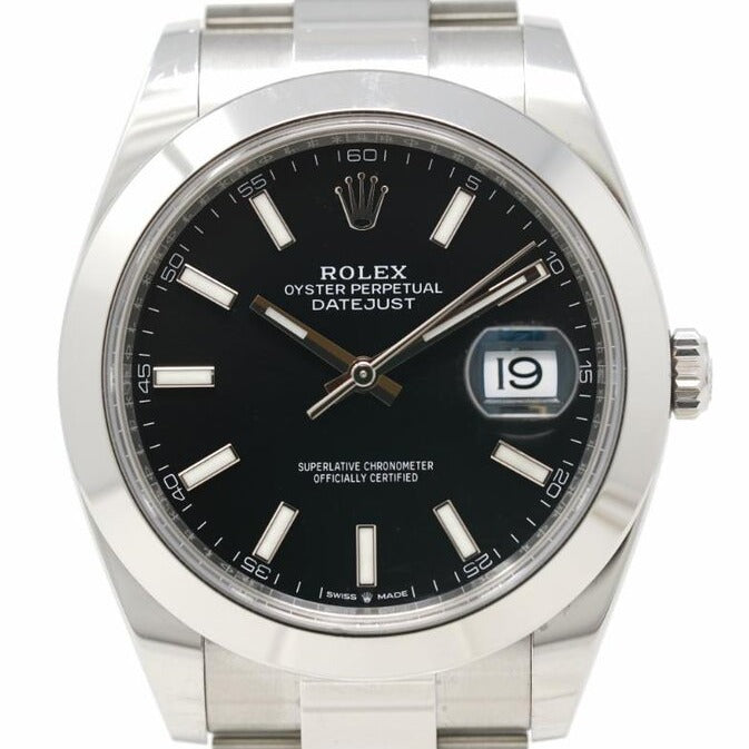Shop Rolex Datejust 41 Oyster Black Dial Silver Oystersteel Strap Watch for Men - M126300-0011 in USA