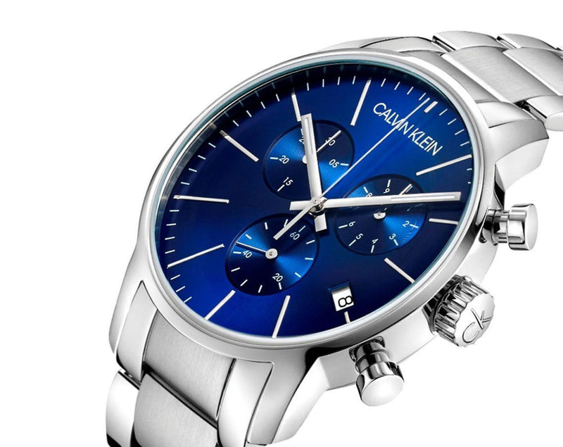 Shop Calvin Klein City Chronograph Blue Dial Silver Steel Strap Watch for Men - K2G2714N in USA