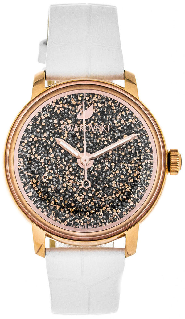 Shop Swarovski Crystalline Hours Quartz Grey Dial Black Leather Strap Watch for Women - 5344635 in USA