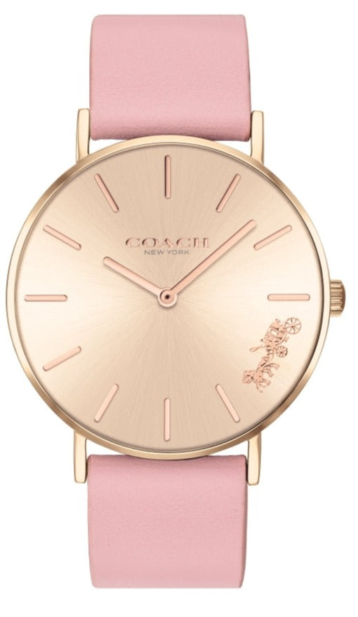 Shop Coach Perry Rose Gold Dial Pink Leather Strap Watch for Women - 14503332-C in USA