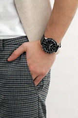 Emporio Armani Mario Chronograph Black Dial Black Leather Strap Watch For Men - AR11243 Buy Now By Emporio Armani