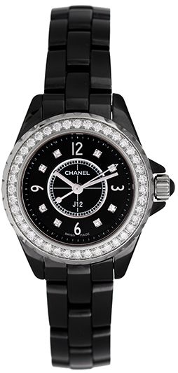 Chanel J12 Diamonds Ceramic Black Dial Black Steel Strap Watch for Women - J12 H2571
