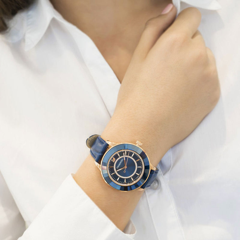 Swarovski Octea Lux Blue Dial Blue Leather Strap Watch for Women - 5414413 Buy Now By Swarovski