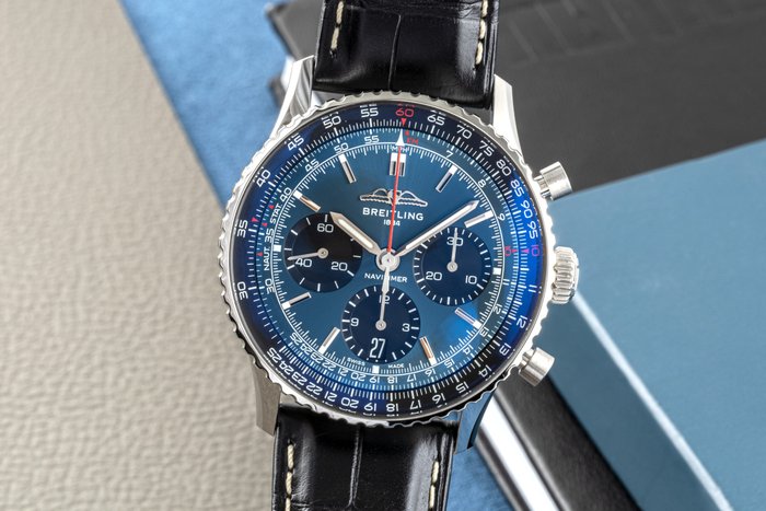 Shop Breitling Navitimer B01 Chronograph 41 Blue Dial Black Leather Strap Watch for Men - AB0139241C1P1 in USA