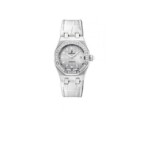 Audemars Piguet Royal Oak Diamonds White Dial White Rubber Strap Watch for Women - 67601ST.ZZ.D012CR.02