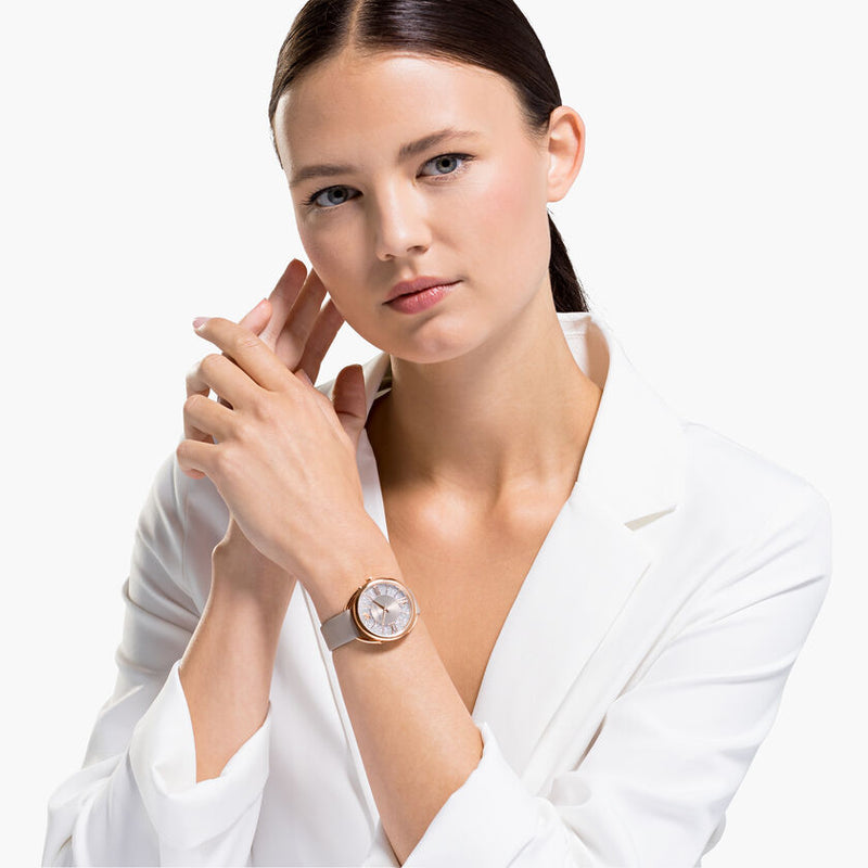 Swarovski Crystalline Glam Silver Dial Grey Leather Strap Watch for Women - 5452455 Buy Now By Swarovski