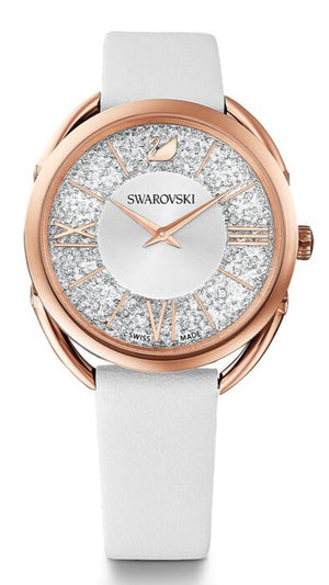 Swarovski Crystalline Glam Silver Dial White Leather Strap Watch for Women - 5452459