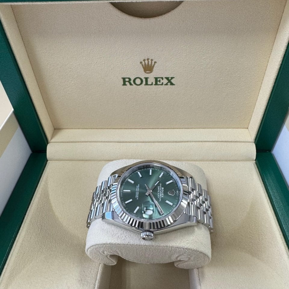 Rolex Datejust 41 Oyster Mint Green Dial Oyster Steel & White Gold Strap Watch for Men - M126334-0028