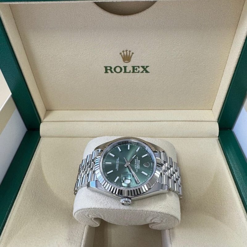 Shop Rolex Datejust 41 Oyster Mint Green Dial Oyster Steel & White Gold Strap Watch for Men - M126334-0028 in USA
