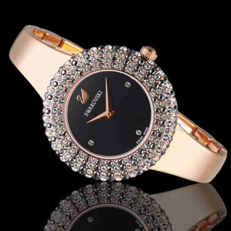 Shop Swarovski Crystal Rose Black Dial Rose Gold Steel Strap Watch for Women - 5484050 in USA