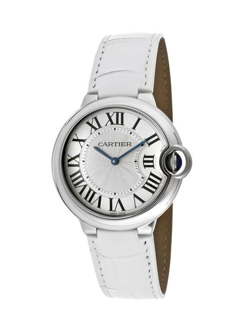 Shop Cartier Ballon Bleu de Cartier Silver Dial White Leather Strap Watch for Women - W6920087 in USA