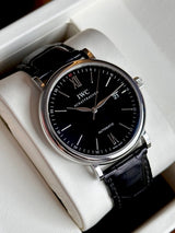 IWC Portofino Automatic Black Dial Black Leather Strap Watch for Men - IW356502