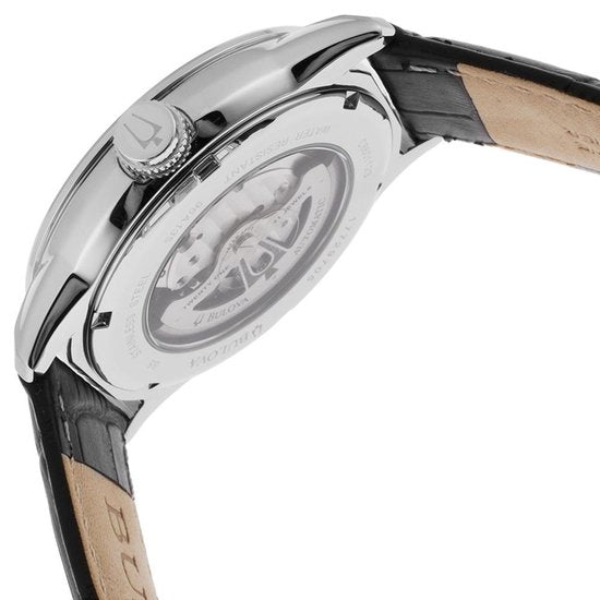 Shop Bulova BVA Classic Automatic Silver Dial Black Leather Strap Watch for Men - 96A135 in USA
